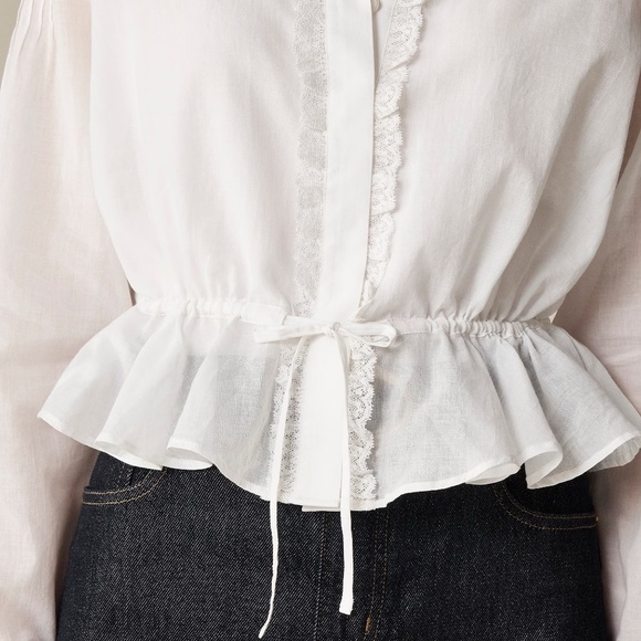 NWT!! J. CREW Lace Trim Cinched-Waist Cotton Voile White Top Blouse Medium - Picture 5 of 16